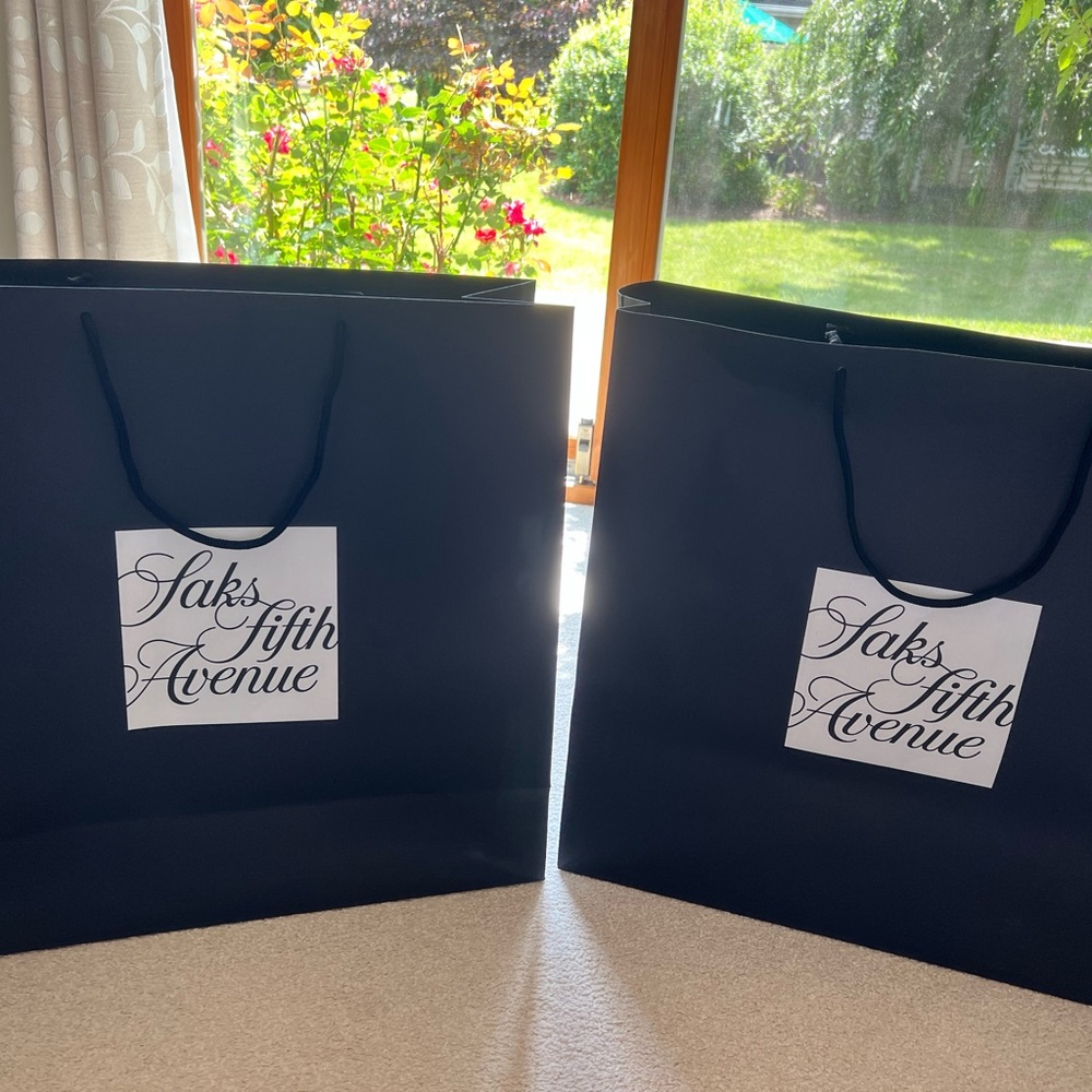 2 Saks Fifth Avenue Signature Paper Shopping Retail Black Bags 21”X 20.5”X7.5”